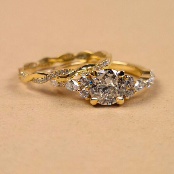 1.45ctw Round Lab-Grown Diamond Engagement Ring with Twisted Eternity Band in 18K Gold – Top View