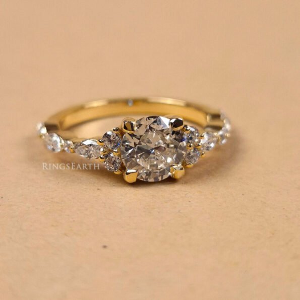 Comfort-Fit 14K Gold Band with Certified Round Lab Diamond and Hidden Halo – Side Profile