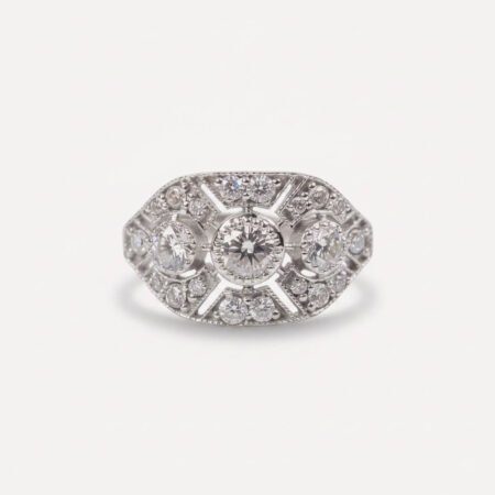 Art Deco 1Ctw Lab Grown Diamond Ring in 14K White Gold for Women