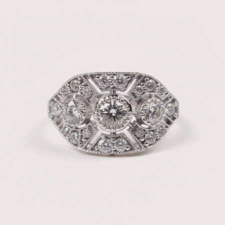 Art Deco 1Ct Diamond Ring in 14K White Gold for Women