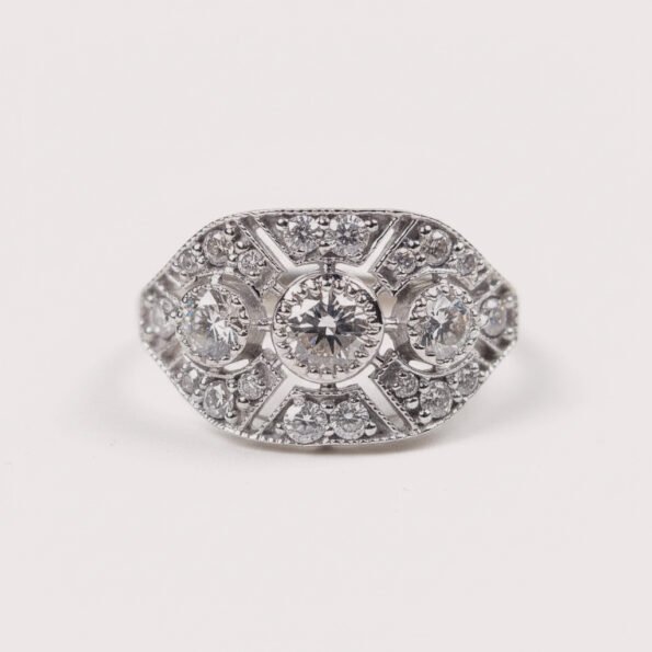 Art Deco 1Ct Diamond Ring in 14K White Gold for Women