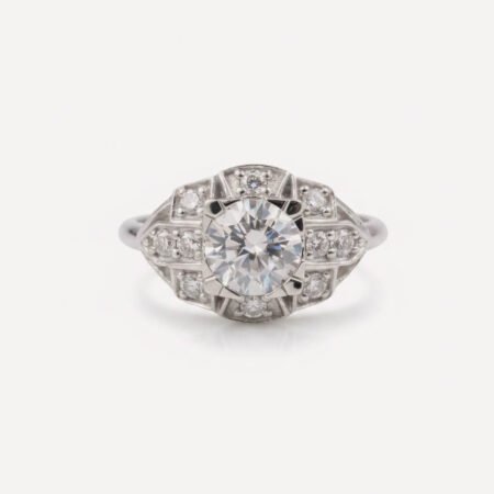Mid-Century Vintage Art Deco Round Cut CVD Diamond Ring, Edwardian Anniversary Ring