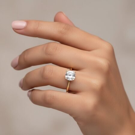 1 Carat Cushion Cut Lab Grown Diamond Engagement Ring in 18K Yellow Gold – EF Color, VS1 Clarity | Ethical & Sustainable Solitaire Ring