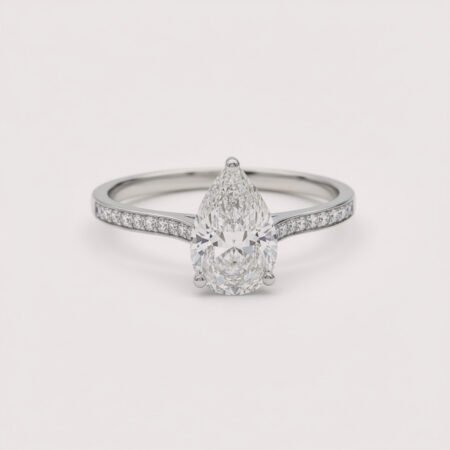 1.50ct Pear Cut Lab Grown Diamond Engagement Ring EF/VS1 with 0.25ct Side Diamonds in 18K White, Yellow or Rose Gold