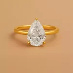 Front view of 5ct pear cut lab diamond solitaire ring in yellow gold – classic teardrop diamond setting