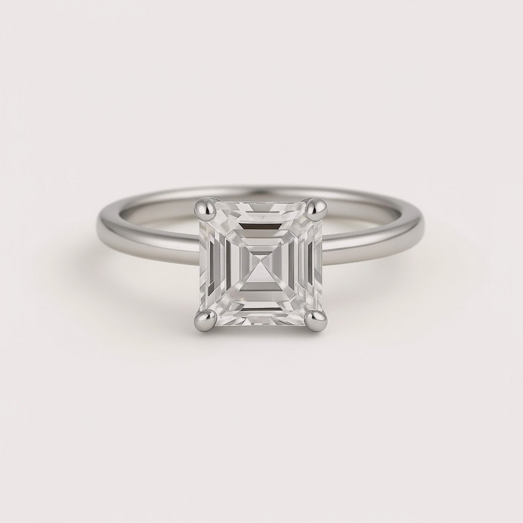 Asscher Cut 5ct E-F VS1 IGI Certified Lab Diamond Solitaire Ring in 18K Gold – Vintage Step-Cut Design Asscher Cut 5ct E-F VS1 IGI Certified Lab Diamond Solitaire Ring in 18K Gold – Vintage Step-Cut Design
