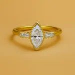 Marquise Cut 1.60ct EF VS1 IGI Certified Lab Diamond Three Stone Ring in 14K Gold – Bullet Side Accents