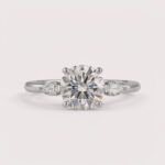 3.00ct Round IGI Certified Lab Diamond Ring with Pear Side Stones in 14K Gold – Minimalist Three Stone Design