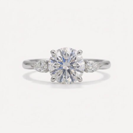 1.06 carat Round cut Lab Grown Diamond Three Stone Engagement ring 14K White Gold IGI Certified