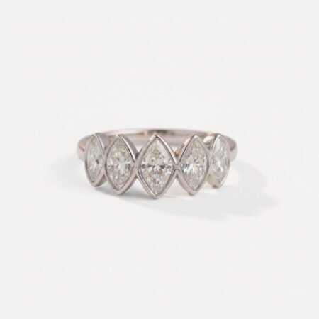 3.00ctw Marquise Cut Certified CVD Lab Diamond 5-Stone Ring in 14K Gold – Minimalist Bezel Setting