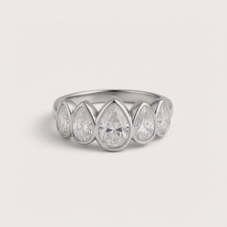 3.00ctw Pear Cut IGI Certified CVD Lab Diamond 5-Stone Ring in 14K Gold – Bezel Set Minimalist Design