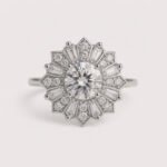 1.50ct Round Cut IGI Certified Lab Diamond Floral Halo Ring in 18K Rose Gold – Art Deco Cluster Design