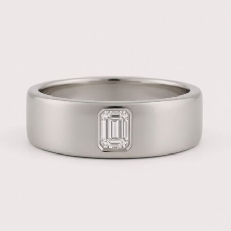 2.50ct Emerald Cut IGI Certified CVD Lab Diamond Ring in 18K White Gold – Modern Bezel Set Wide Band