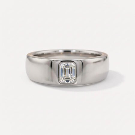 2.50ct Emerald Cut IGI Certified E/VS1 Lab Grown Diamond Ring in 18K White Gold – Modern Bezel Set Wide Band