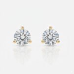 Round cut lab-grown diamond stud earrings in three-prong setting on white gold – front view