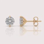 Round cut lab-grown diamond stud earrings in three-prong setting on white gold – front view
