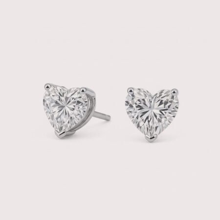 2CT Heart Shaped Lab Diamond Stud Earrings in 14K White Gold
