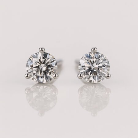 1ct Each Round Cut IGI Certified CVD Lab Diamond Solitaire Stud Earrings in 14K Gold – Total 2ct Pair