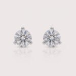 Round cut lab-grown diamond stud earrings in three-prong setting on white gold – front view