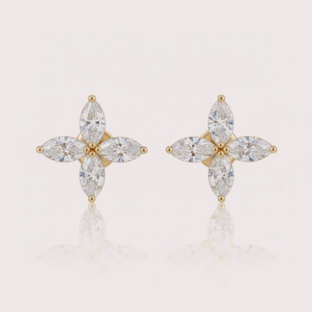 1.20ct IGI Certified Marquise & Pear Cut CVD Lab Diamond Floral Earrings Set – 18K Gold Designer Studs