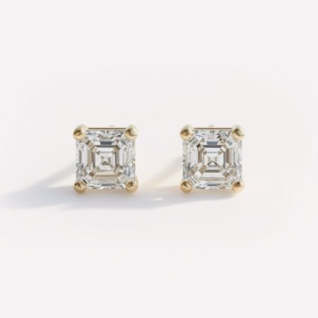 2.50ct Asscher Cut IGI Certified CVD Lab Diamond Stud Earrings in 18K Gold – 1.25ct Each Solitaire Pair