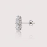 Pear-cut diamond flower cluster earrings in white gold – symmetrical five-petal floral design