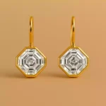 Geometric Asscher bezel-set lab-grown diamond earrings in yellow gold – symmetrical front view