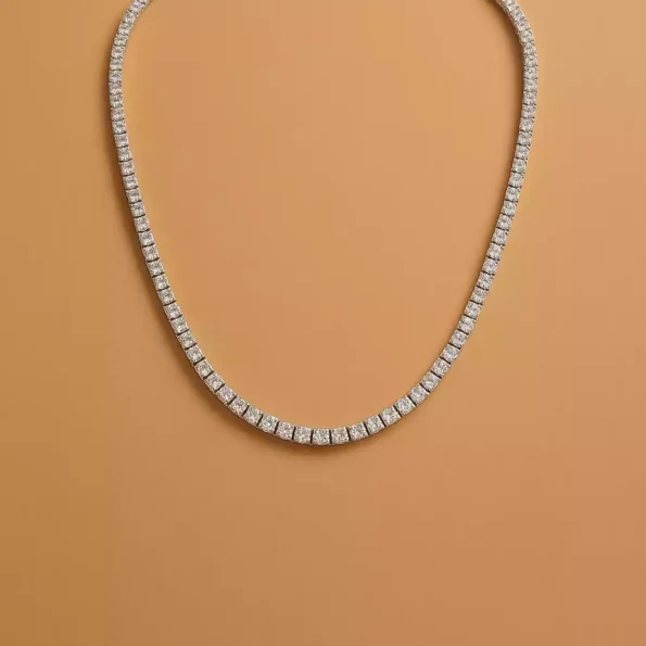 Elegant white gold tennis necklace featuring round lab-grown diamonds – top-down view