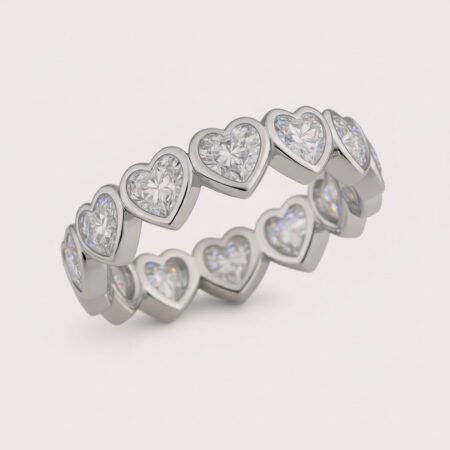 Heart Cut 3–4.50ctw IGI Certified CVD Lab Diamond Eternity Band Ring in 10K Gold – Bezel Set Romantic Style