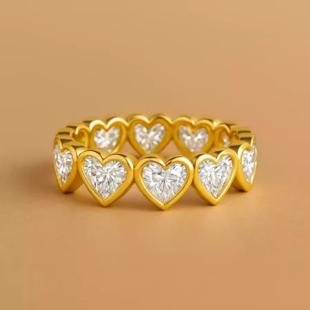 Heart Cut 3–4.50ctw IGI Certified CVD Lab Diamond Eternity Band Ring in 10K Gold – Bezel Set Romantic Style