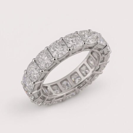 Cushion Cut 5–7ctw IGI Certified CVD Lab Diamond Eternity Band Ring in 10K Gold – Prong Set Cushion Style