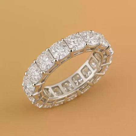 Cushion Cut 5–7ctw IGI Certified CVD Lab Diamond Eternity Band Ring in 10K Gold – Prong Set Cushion Style