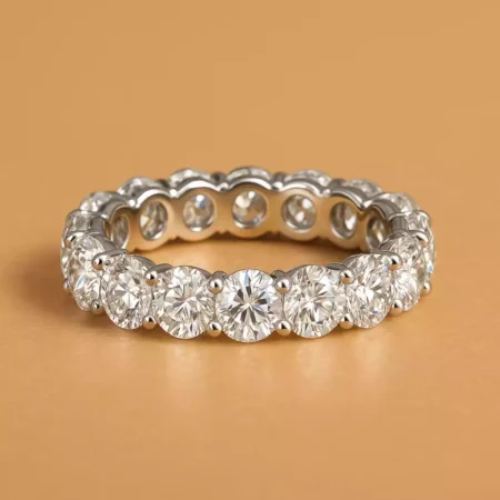 Round Cut 3–5.50ctw IGI Certified CVD Lab Diamond Eternity Band in 10K Gold – Classic Prong Set Ring