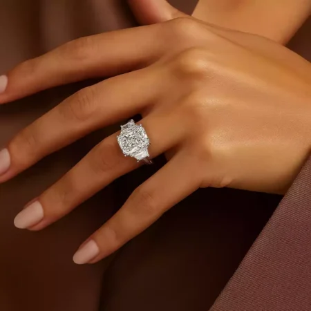 6.05 CTW Radiant Cut Lab Diamond Three Stone Engagement Ring in 10K/14K/18K Gold