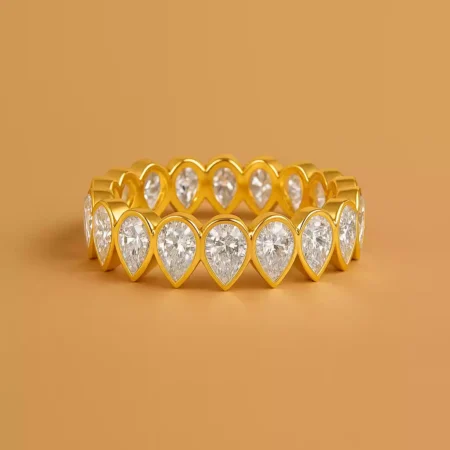 Pear Cut 4–6ctw IGI Certified CVD Lab Diamond Eternity Band in 10K Gold – Bezel Set Full Eternity Ring