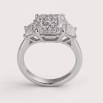 Cushion Cut 4ct Center + Trapezoid Side Lab Grown Diamond Engagement Ring in 10K/14K/18K Gold – IGI Certified