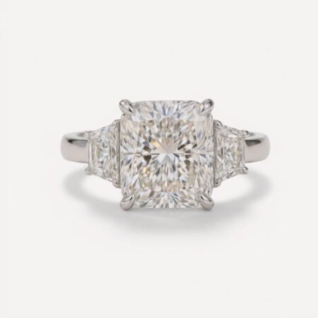 Cushion Cut 4ct Center + Trapezoid Side Lab Grown Diamond Engagement Ring in 10K/14K/18K Gold – IGI Certified