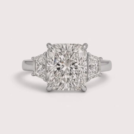 Cushion Cut 4ct Center + Trapezoid Side Lab Grown Diamond Engagement Ring in 10K/14K/18K Gold – IGI Certified