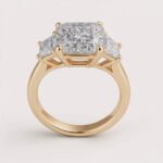 Cushion Cut 4ct Center + Trapezoid Side Lab Grown Diamond Engagement Ring in 10K/14K/18K Gold – IGI Certified