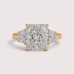 Cushion Cut 4ct Center + Trapezoid Side Lab Grown Diamond Engagement Ring in 10K/14K/18K Gold – IGI Certified