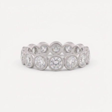 Milgrain Bezel Set 3–7ctw Certified CVD Lab Diamond Eternity Band in 10K Gold – Round Cut Full Eternity Ring