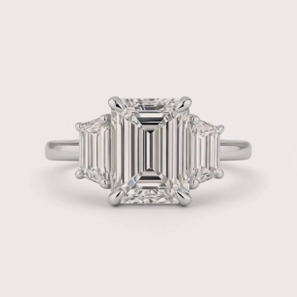 Emerald Cut 4.01ct Lab Grown Diamond Ring with Trapezoid Side Stones – 10K/14K/18K Gold – IGI Certified