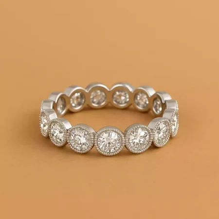 Milgrain Bezel Set 3–7ctw IGI Certified CVD Lab Diamond Eternity Band in 10K Gold – Round Cut Full Eternity Ring