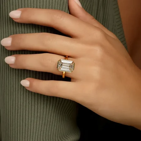 5.28ct Emerald Cut Bezel Set Lab Grown Diamond Engagement Ring in 10K/14K/18K Gold – IGI Certified