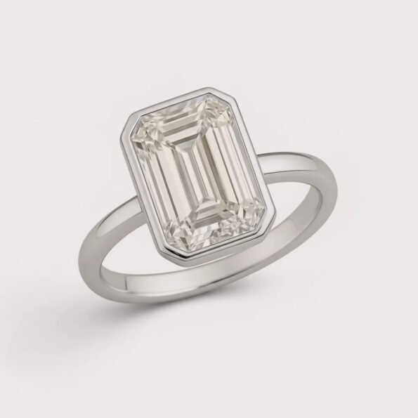 5.28ct Emerald Cut Bezel Set Lab Grown Diamond Engagement Ring in 10K/14K/18K Gold – IGI Certified