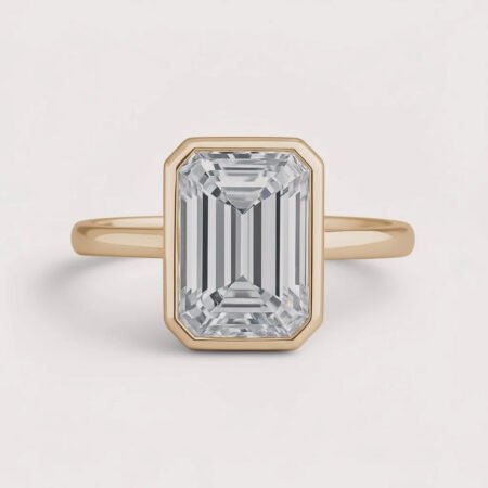 3.18ct Emerald Cut Bezel Set Lab Grown Diamond Engagement Ring in 10K/14K/18K Gold – IGI Certified
