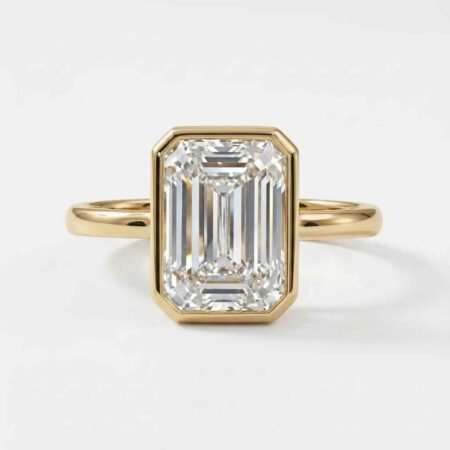 3.18ct Emerald Cut Bezel Set Lab Grown Diamond Engagement Ring in 10K/14K/18K Gold – IGI Certified