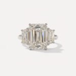 4.05ct Emerald Cut Lab Grown Diamond Three Stones Engagement Ring 14K Gold E/VS1 IGI Certified