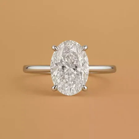 3.20ct EF VS1 IGI Certified CVD Oval Cut Lab Diamond Engagement Ring in 14K Gold – Hidden Halo Solitaire Setting