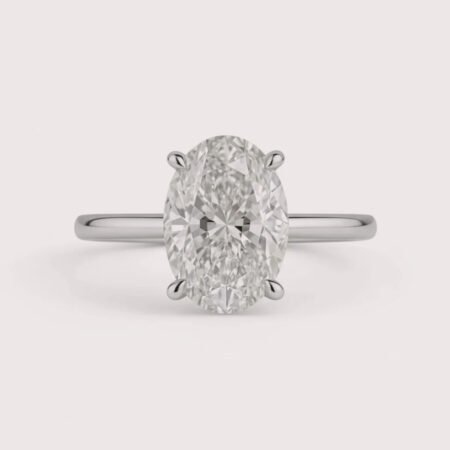 3.20ct EF VS1 IGI Certified CVD Oval Cut Lab Diamond Engagement Ring in 14K Gold – Hidden Halo Solitaire Setting